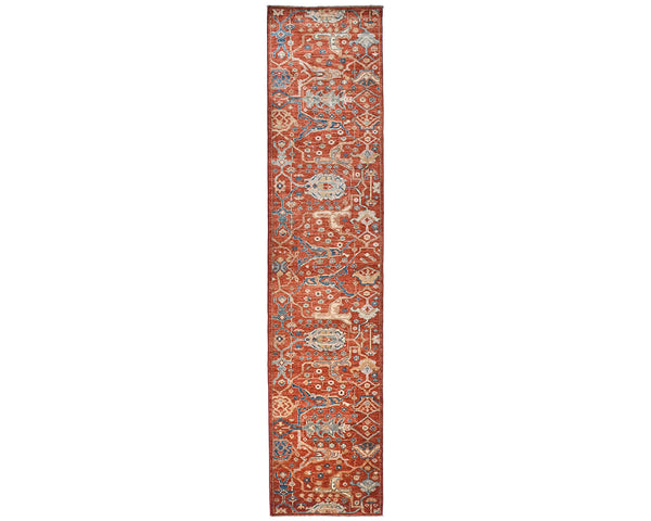 12 Ft Rust Aryana Afghan Hand Knotted Veg Dye Wool Runner Rug